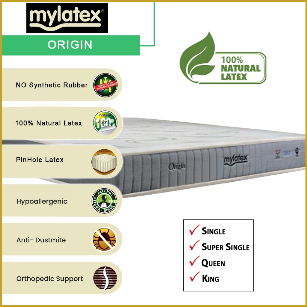 MyLatex 8" Origin Mattress Natural Latex & Anti-Static Fabric - All Sizes Available