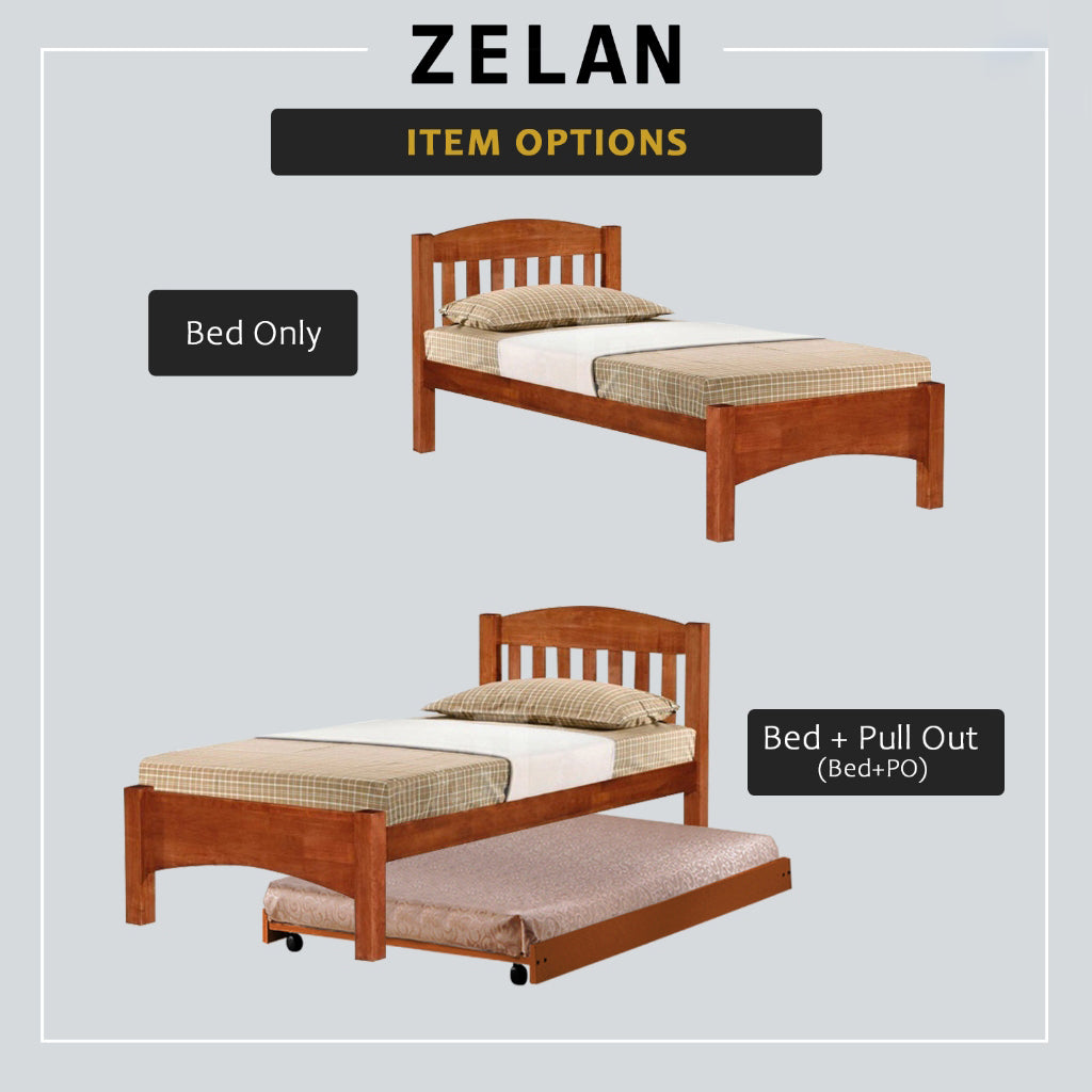 Zelan Pull-Out Bed Single, Super Single Solid Rubberwood Bed Frame w/ Mattress Option