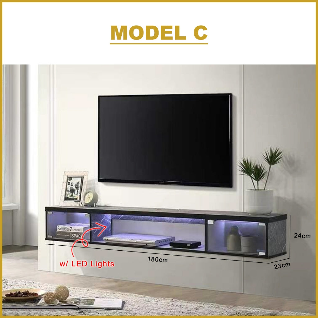 Sombra Model C Floating TV Console Wall Mounted in Black Color