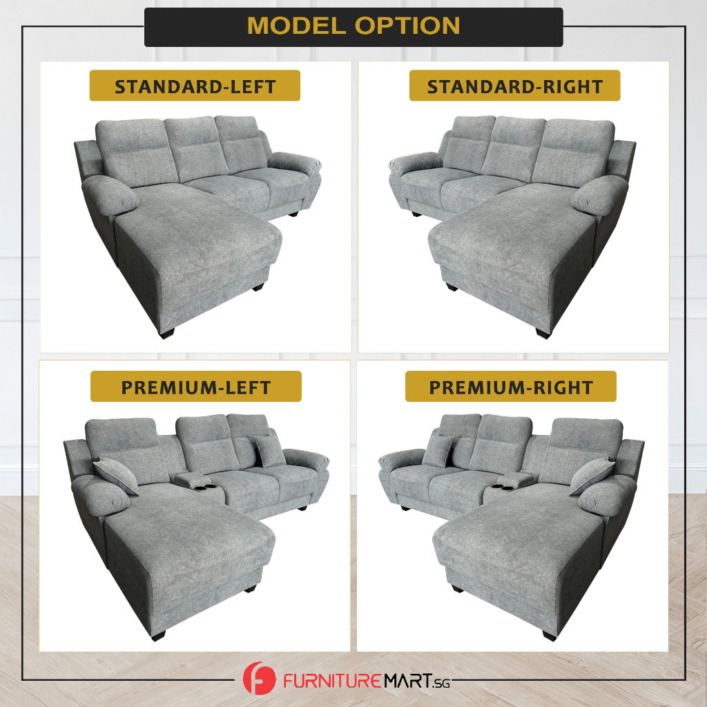 Charles 3-Seater L-Shaped Lounge Sofa with Storage & Cup-Holder - PetFriendly Option