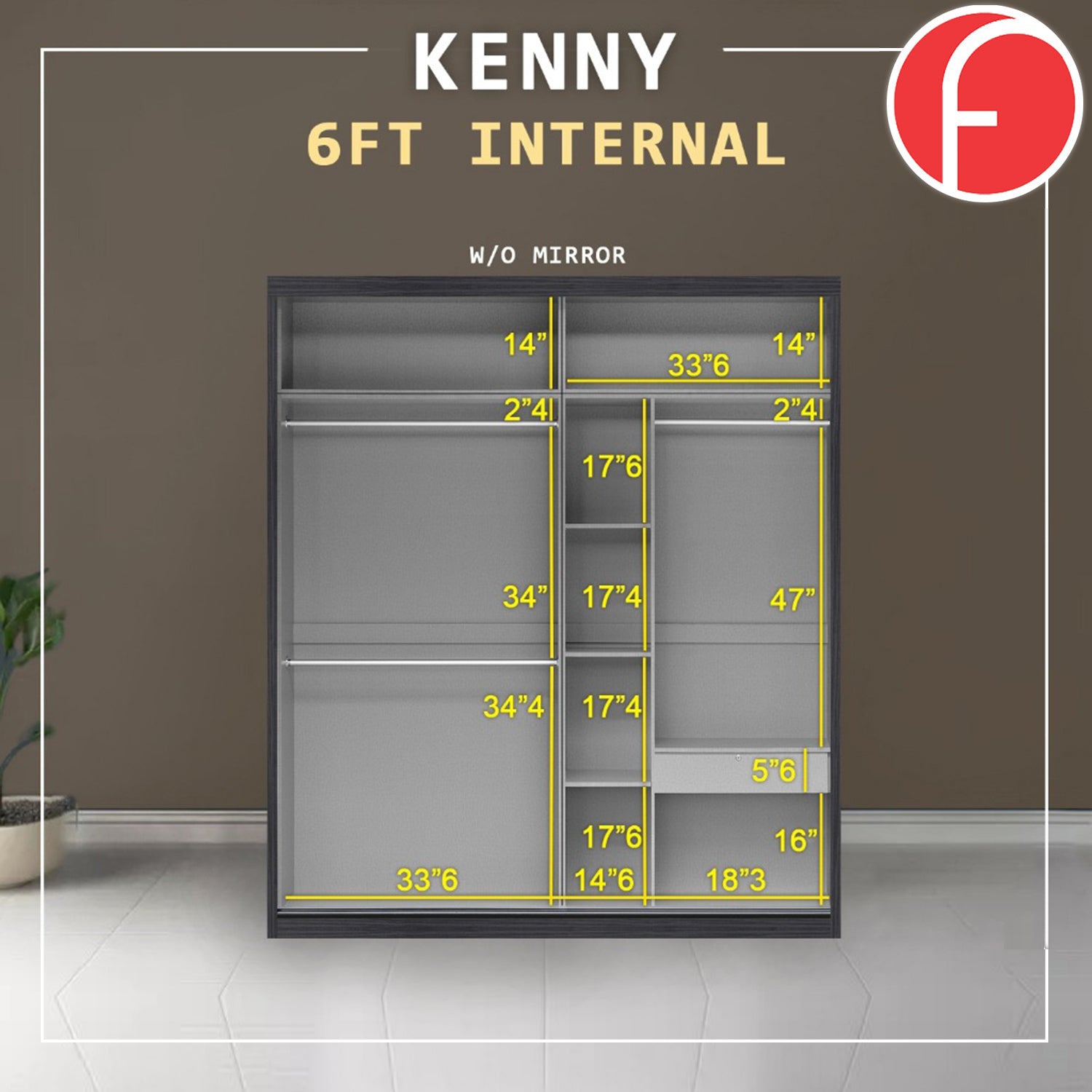 Kenny Series Door A - 4FT-8FT Sliding Door Wardrobe