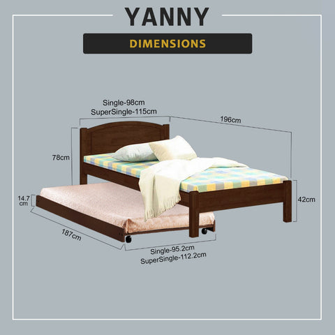 Image of Yanny Pull-Out Bed Single, Super Single Solid Rubberwood Bed Frame w/ Mattress Option