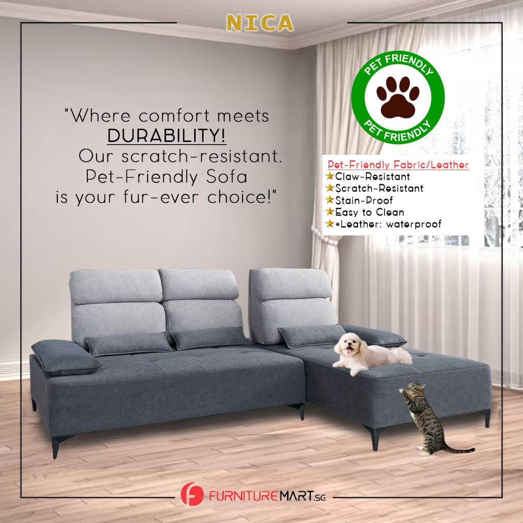 Nica 1/2/3-Seater L-Shaped Sofa with Pet-Friendly Fabric Scratch-Resistant & Claw-Resistant