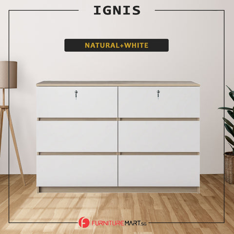 Image of Ignis 6 Drawers Premium Chest of Drawers Full Laminated Back Panel in 6 Colours