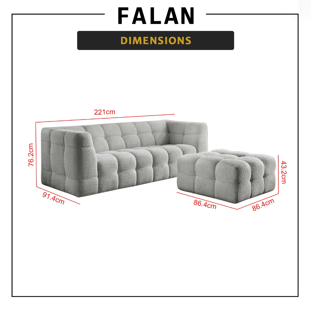 Falan 4-Seater Sofa with Stool Teddy Cloth Upholstery Sofa in Light Grey/Beige Colour