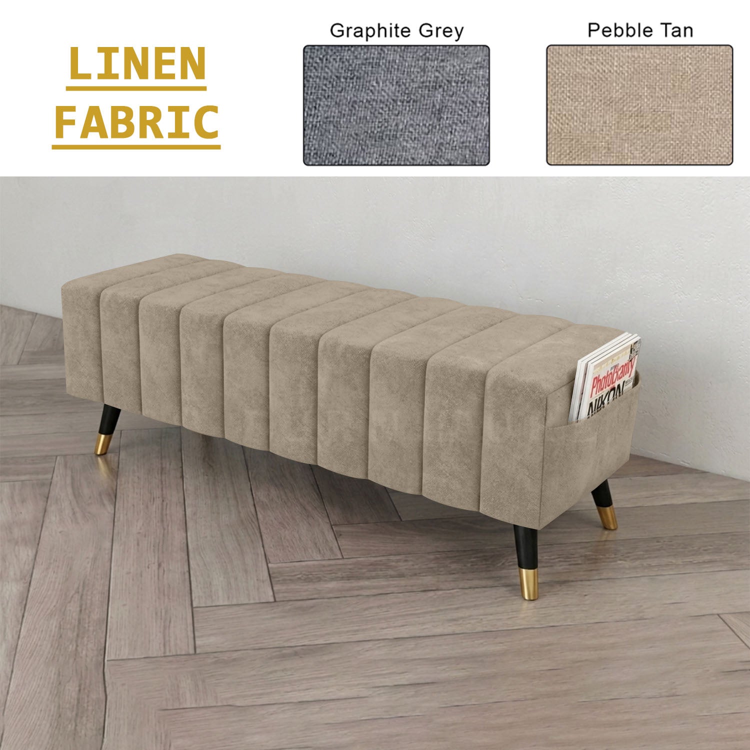 Moon Long Bench Chair High Density with Side Storage - 8 Colours