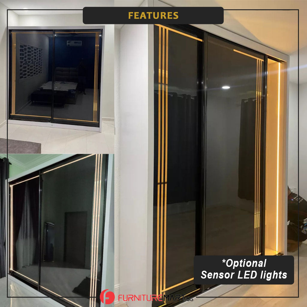 Reyna Series2 5ft/6ft/8ft Sliding Door Wardrobe with Sensor LED Lights