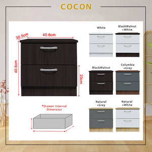 Cocon Premium Bedside Table 2-Drawer Full Laminated Back Panel in 6 Colours