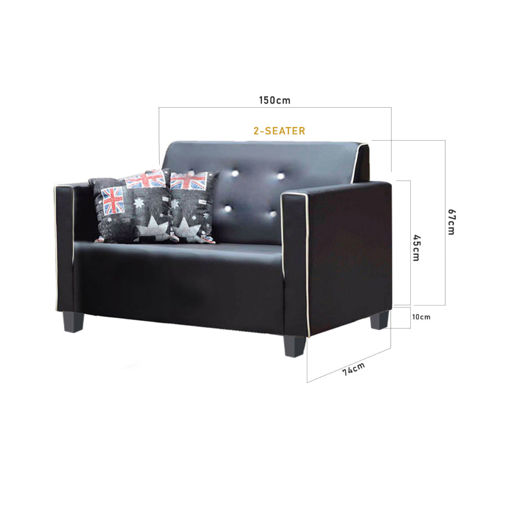 Onana Faux Leather Sofa with Ottoman In Black, Beige, And Brown