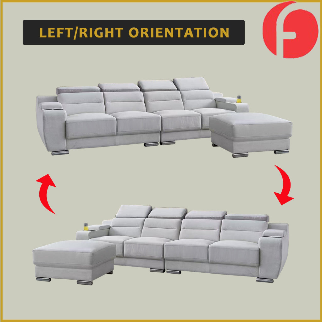 Eloise 4-Seater Sofa with Stool,  Storage & Cup Holder w/ Pet-Friendly Scratch-Resist