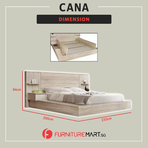 Cana Queen Size Platform Bed Frame with Side Table w/ Drawers & Hidden Storage