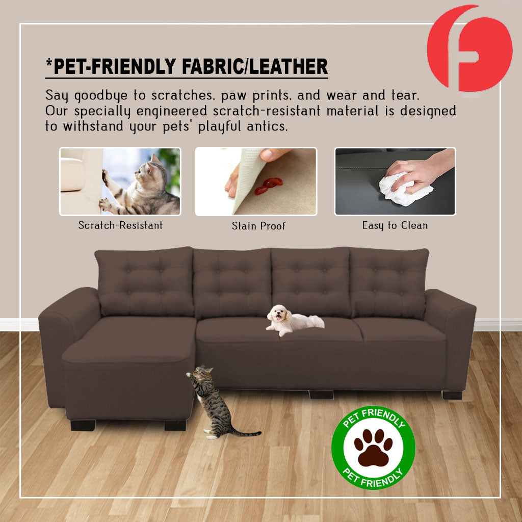 Bethy 4-Seater L-Shaped Sofa with Chaise High Density Foam w/ PetFriendly Options