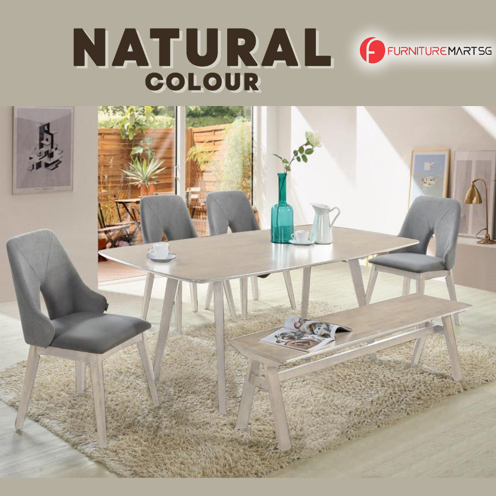 Napoli Solid Wood Dining Set Table with Chair and Bench - Available in Natural and Walnut Colour