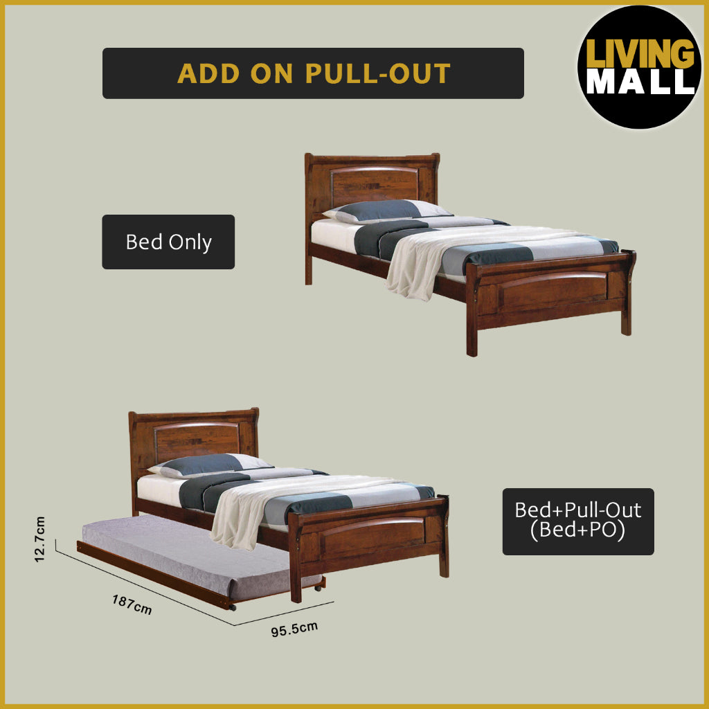 Juliet Single Pull-Out Bedframe Solid Wood Slatted Base  - w/ Mattress Option
