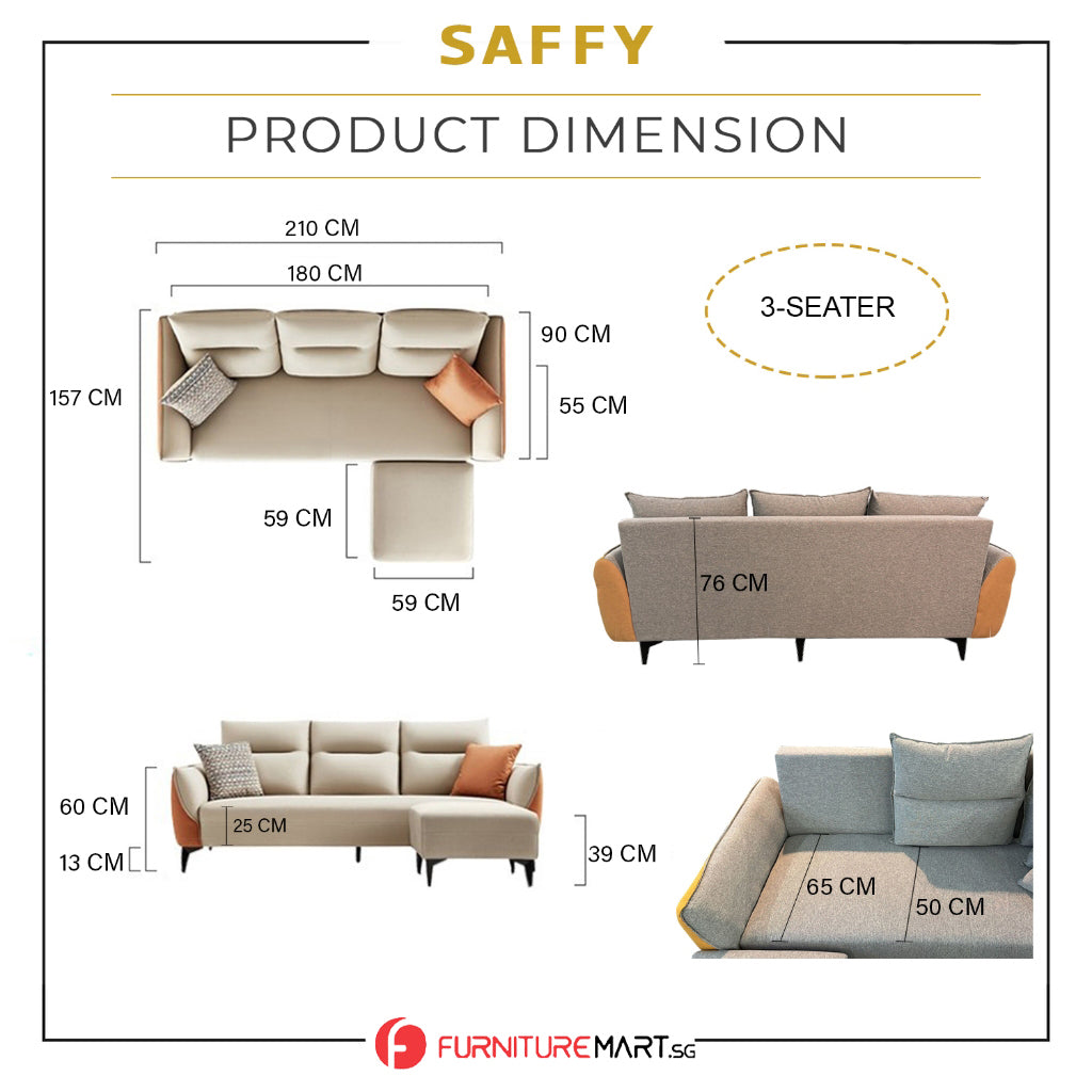 Saffy Fabric 3-Seater / 4-Seater Sofa with Ottoman w/ Pet-Friendly Option