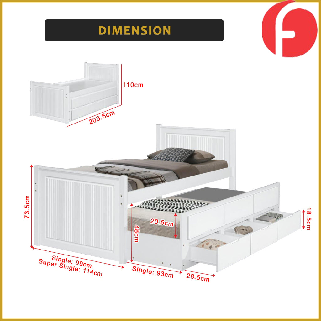 Nommi Single / Super Single Pull-Out Bed Frame with Drawers