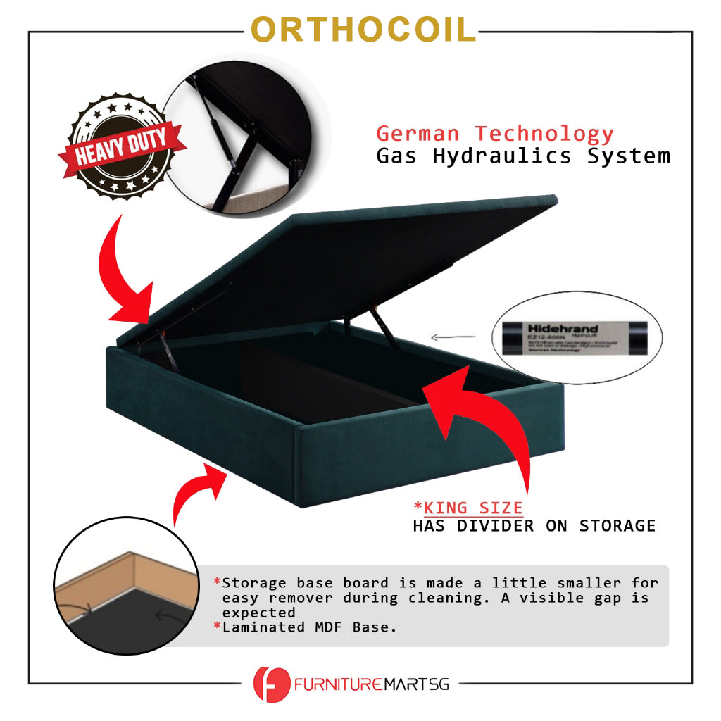 OrthoCoil 12"/14"/16" Depth Storage Bed Base Pet Friendly Scratch-Resistant Fabric - With Mattress Add-On