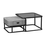 Henni 2-Piece Coffee Table with Drawer - Tempered Glass Top + Marble Ceramic Top
