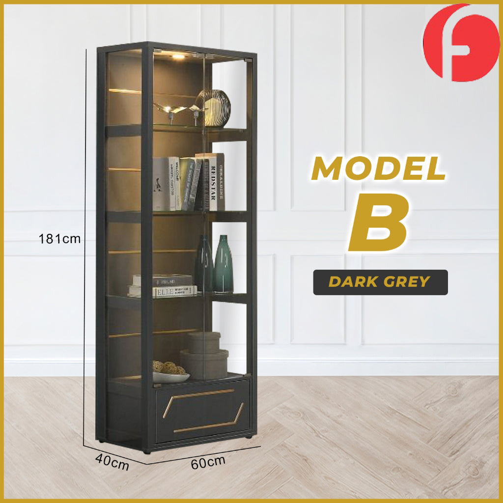 Tessa Series 2 Display Cabinet Book Shelves Glass Door with Light