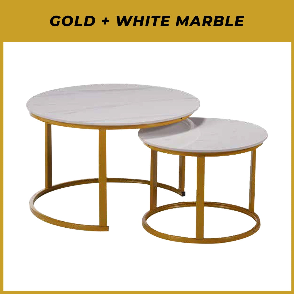 Farra 2-Piece Round Coffee Table Metal Leg + Marble Ceramic Top in 2 Colour