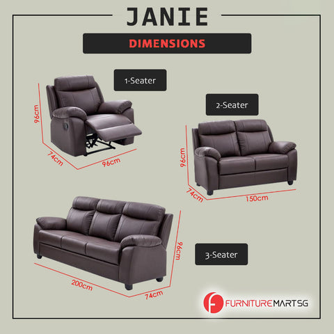 Image of Janie Single Recliner with 2+3-Seater Sofa Set PU Leather in Grey Colour