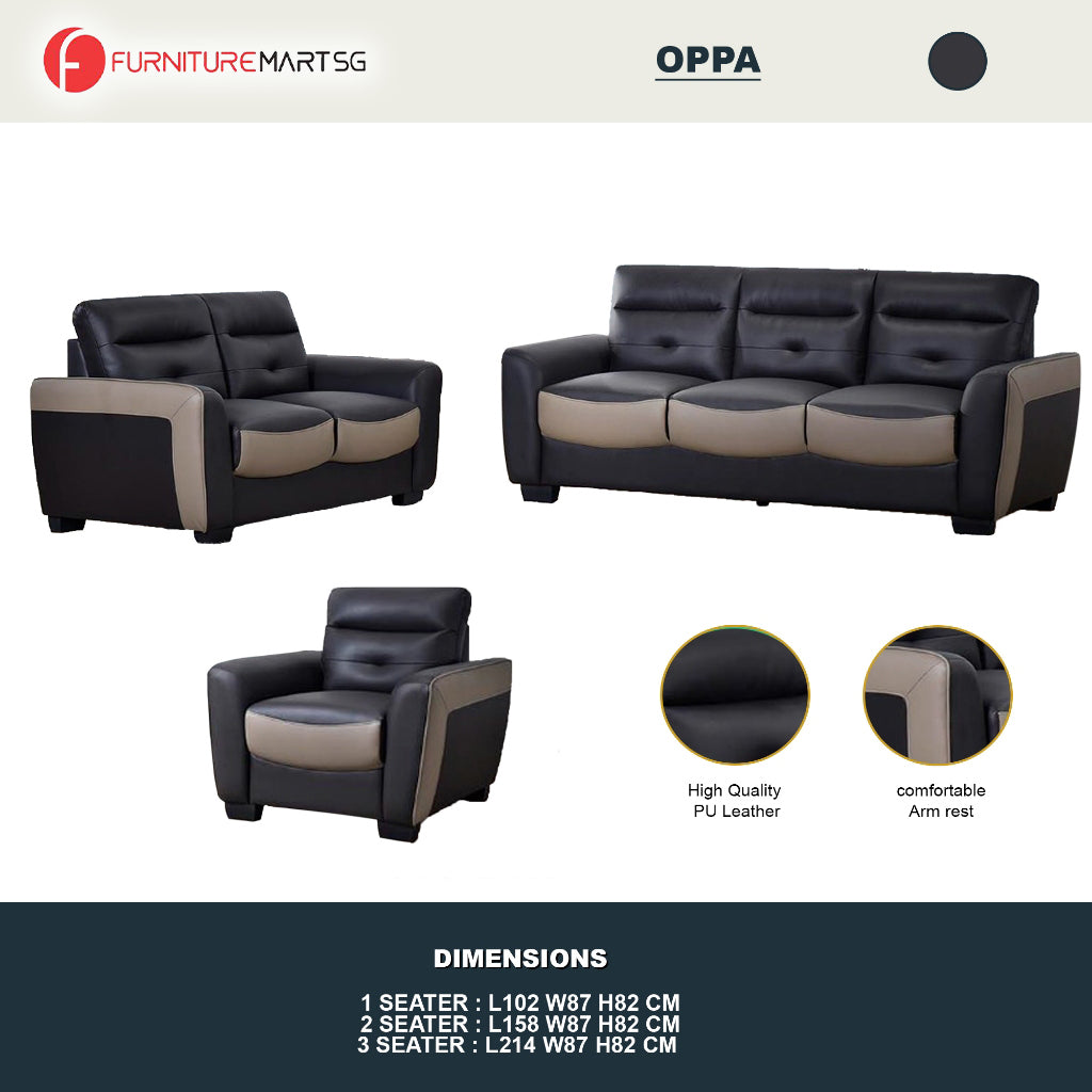 Oppa 1/2/3 Sofa Set In Top Grade PU Leather Upholstery