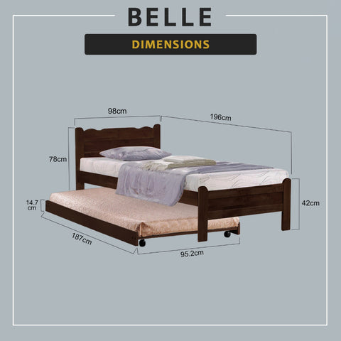 Image of Belle Pull-Out Bed Single Solid Rubberwood Bed Frame w/ Mattress Option