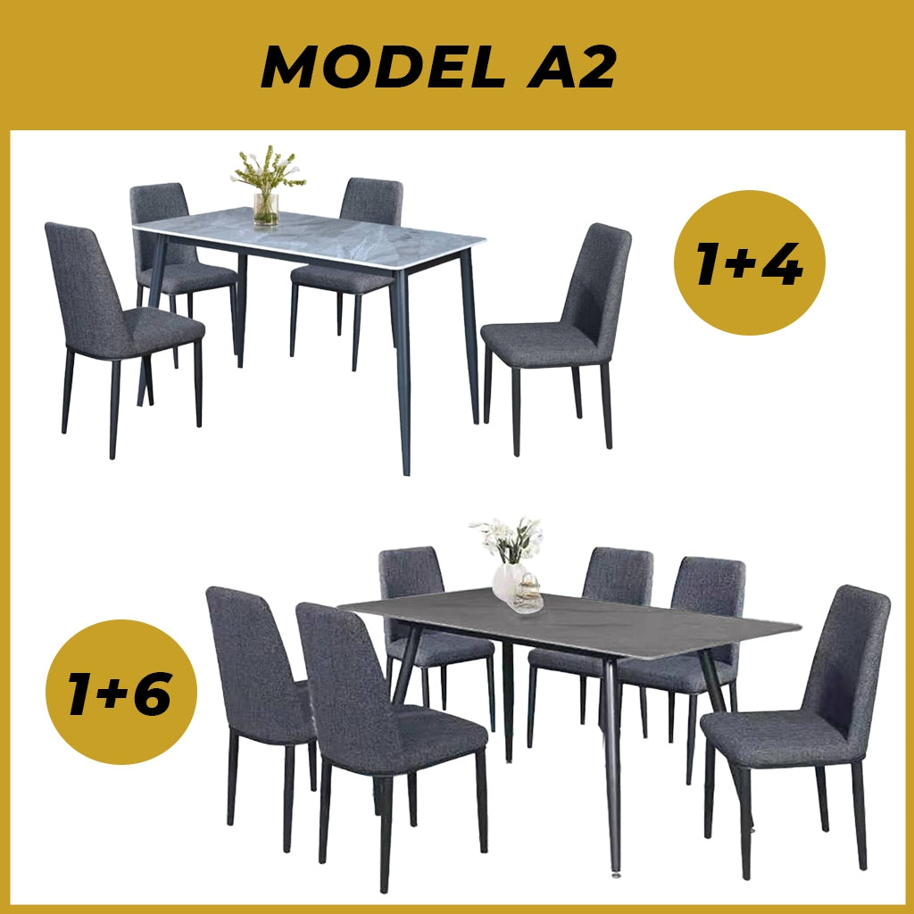 Elba 1+4/1+6 Dining Set Table with Chair Ceramic Table Top with Metal Legs