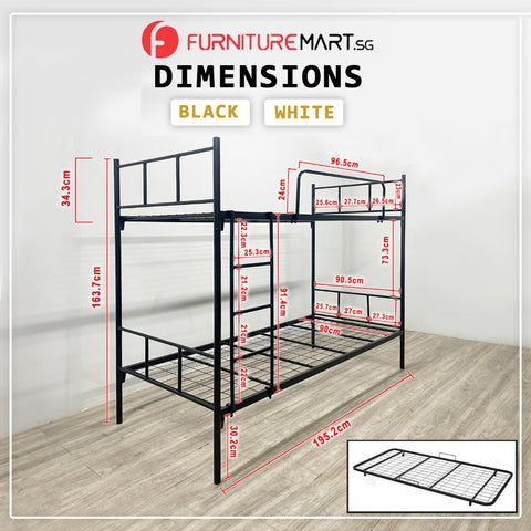 Image of Kalila Metal Double Decker Bed Frame With Mattress + Pillow Package In Black & White Color