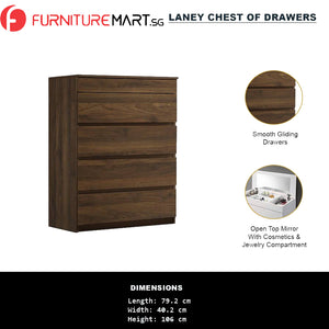 Laney 4 Chest of Drawers with Mirror and Cosmetics Compartment in 2 Colours