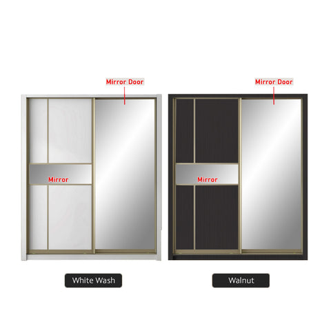 Image of Mikha Series 5FT 2-Door Sliding Door Wardrobe in White Wash or Walnut in 5 Design