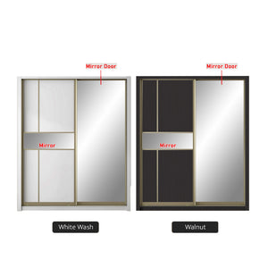 Mikha Series 5FT 2-Door Sliding Door Wardrobe in White Wash or Walnut in 5 Design