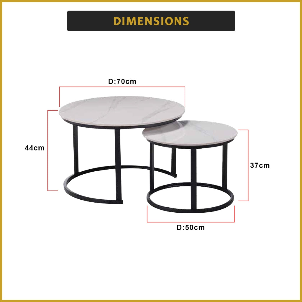 Farra 2-Piece Round Coffee Table Metal Leg + Marble Ceramic Top in 2 Colour