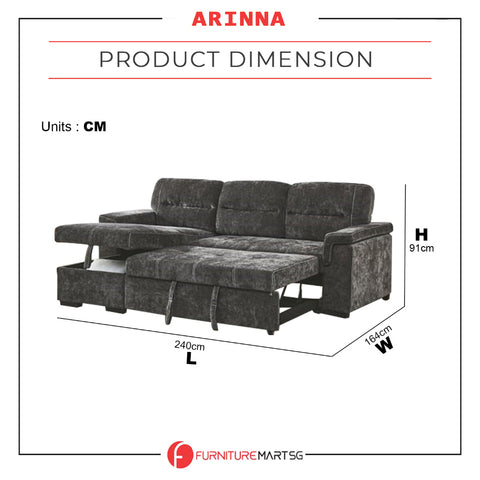 Arinna Left-Right Reversible Sleeper Sectional Sofa with Storage in Charcoal Chenille Fabric