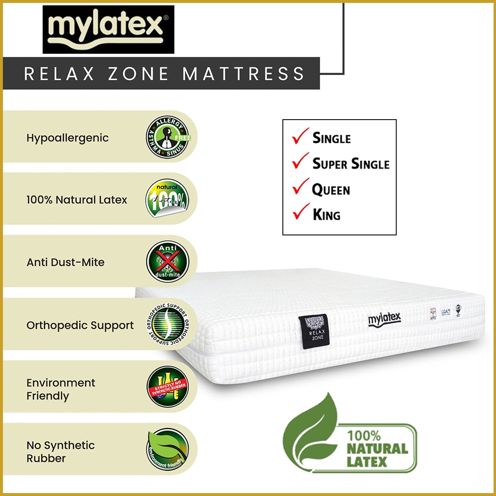 MyLatex RELAX ZONE 10" 7-Zone Natural Latex Mattress Cooling Silk Cover - All Size
