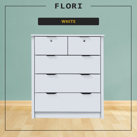 Image of Flori 5-Drawers Premium Chest of Drawers Full Laminated Back Panel in 6 Colours