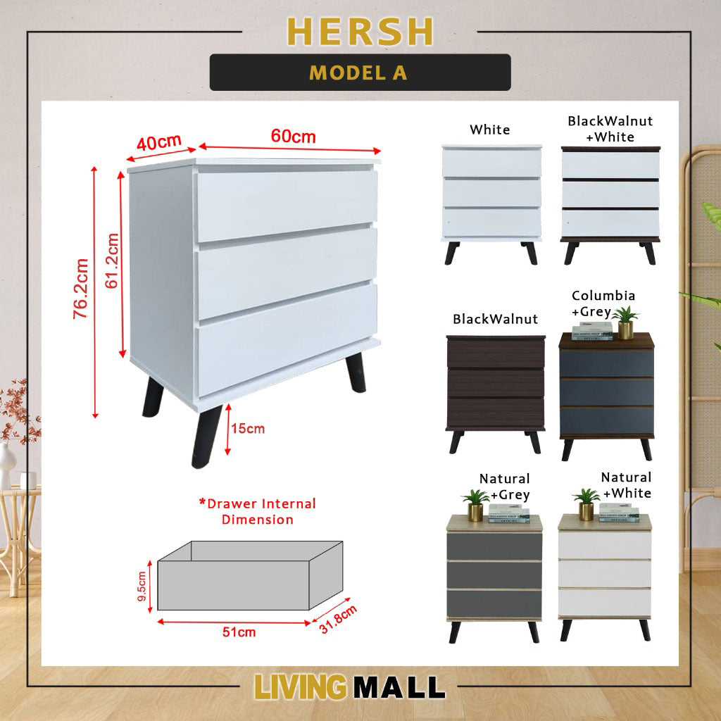 Hersh Premium Chest of Drawers Collection CARB-P2 Certified Board Full Laminated Back Panel in 6 Colours