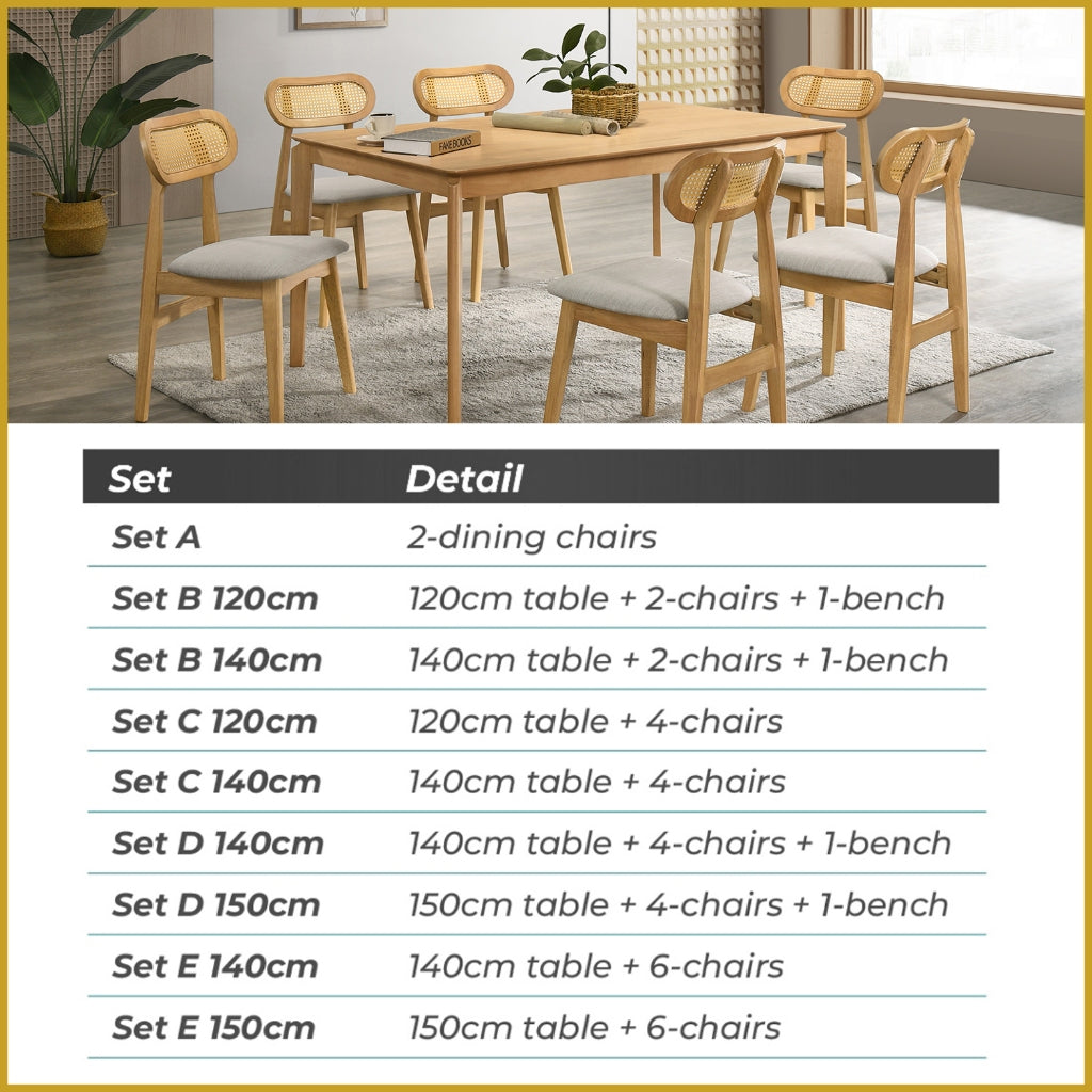 Radden 4/6 Seater Dining Set w/ Table, Chair & Bench Solid Rubber Wood in 2 Colours