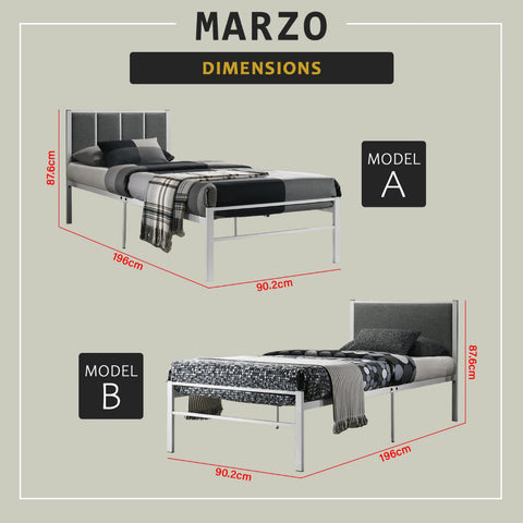 Image of Marzo Single Metal Bed Frame with Under Bed Clearance for Storage w/ Mattress Option