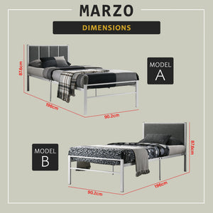 Marzo Single Metal Bed Frame with Under Bed Clearance for Storage w/ Mattress Option