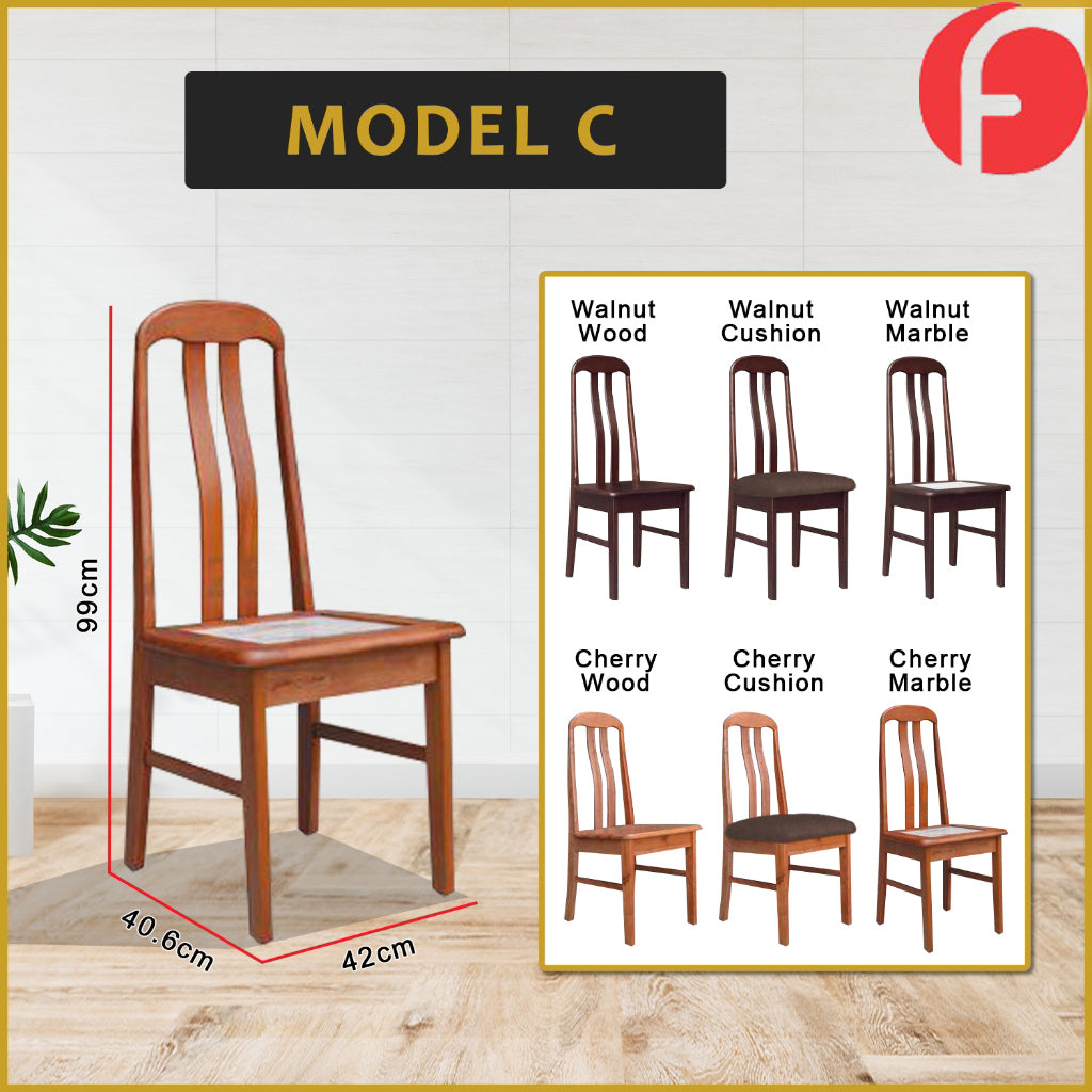 Aisha Dining Chair Collection Solid Wood with Marble or Cushioned Seat in Walnut/Cherry