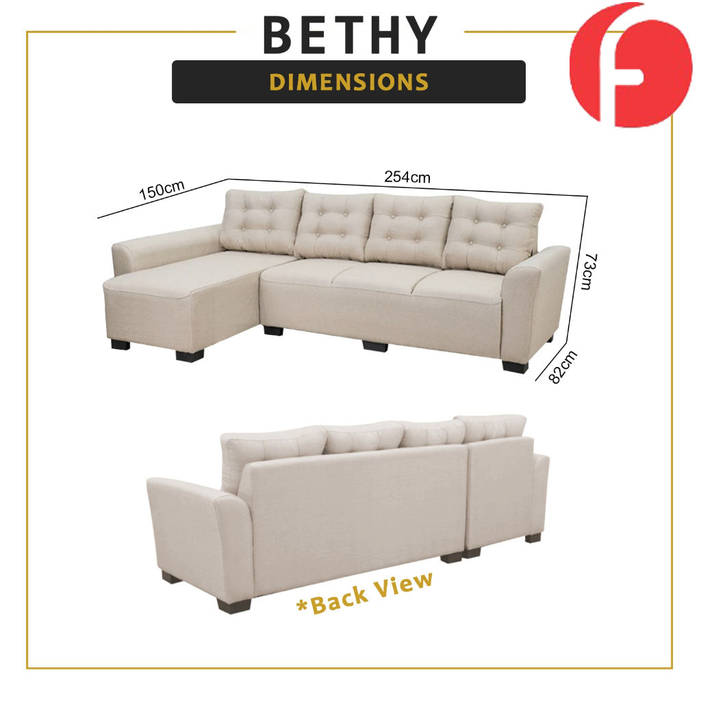 Bethy 4-Seater L-Shaped Sofa with Chaise High Density Foam w/ PetFriendly Options