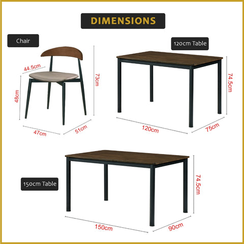 Image of Markim 4/6 Seater Dining Set w/ Table and Chair RubberWood + Metal Legs in 2 Colours