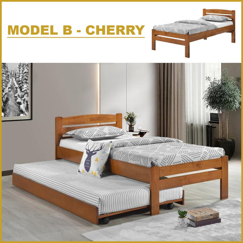 Image of Marla Solid Rubberwood Bed Frame Flat Plywood Base with Pull-out Bed w/ Mattress Option