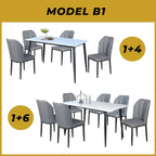 Elba 1+4/1+6 Dining Set Table with Chair Ceramic Table Top with Metal Legs