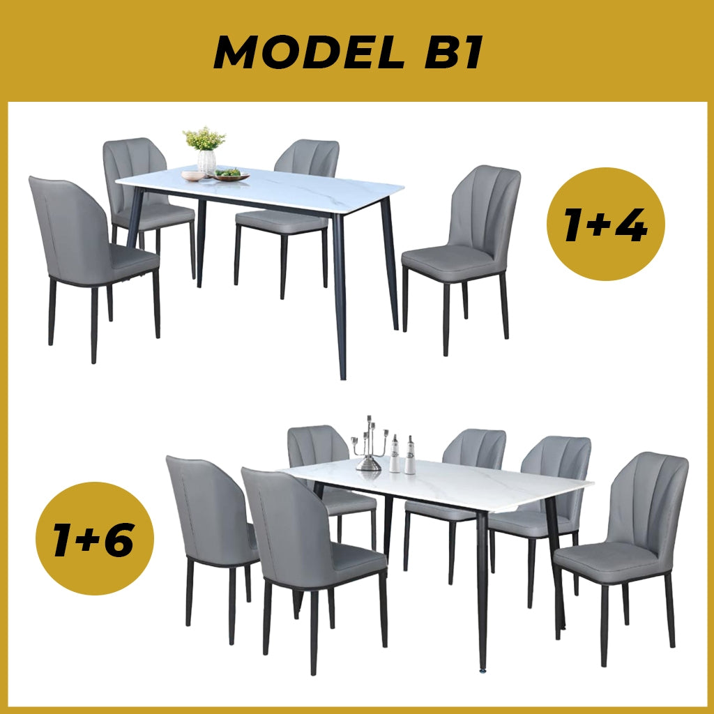 Elba 1+4/1+6 Dining Set Table with Chair Ceramic Table Top with Metal Legs