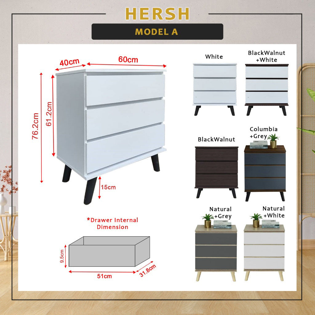 Hersh Premium Chest of Drawers Collection CARB-P2 Certified Board Full Laminated Back Panel in 6 Colours