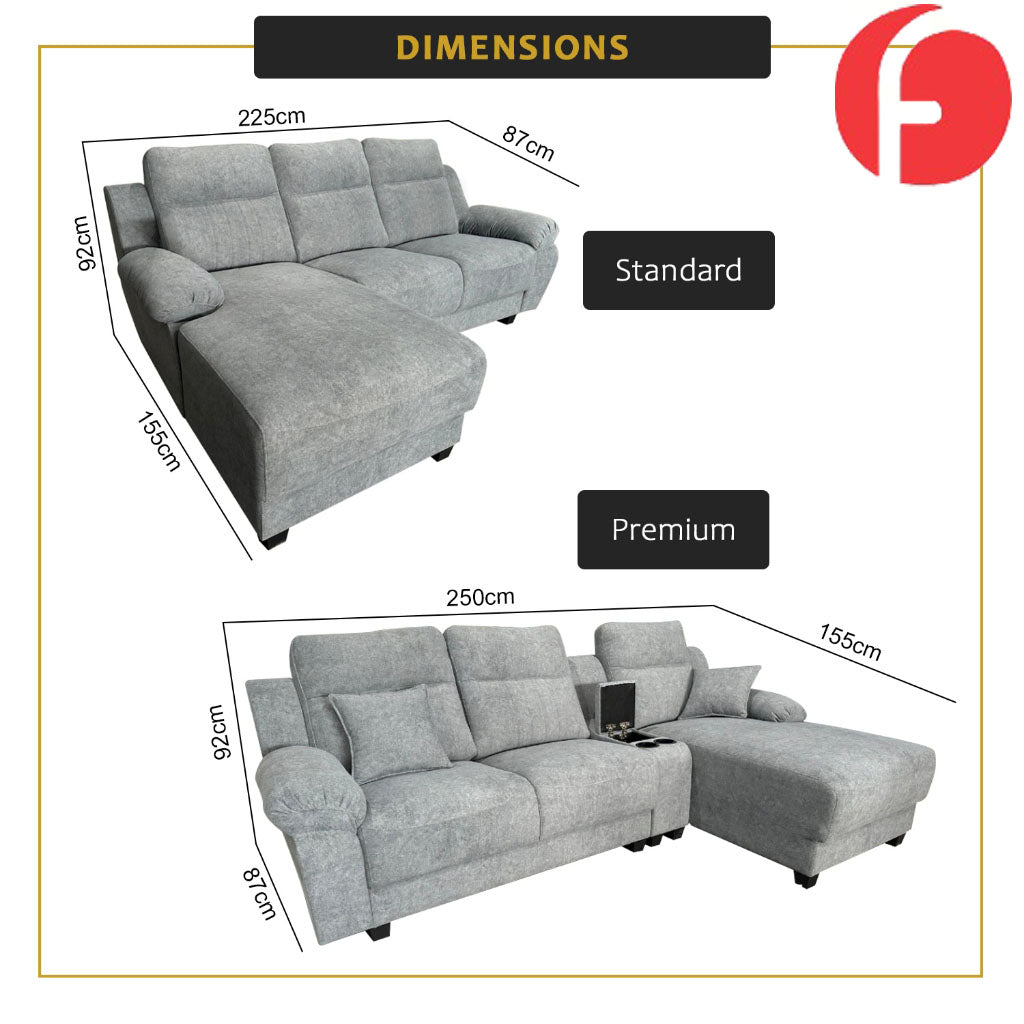 Charles 3-Seater L-Shaped Lounge Sofa with Storage & Cup-Holder - PetFriendly Option
