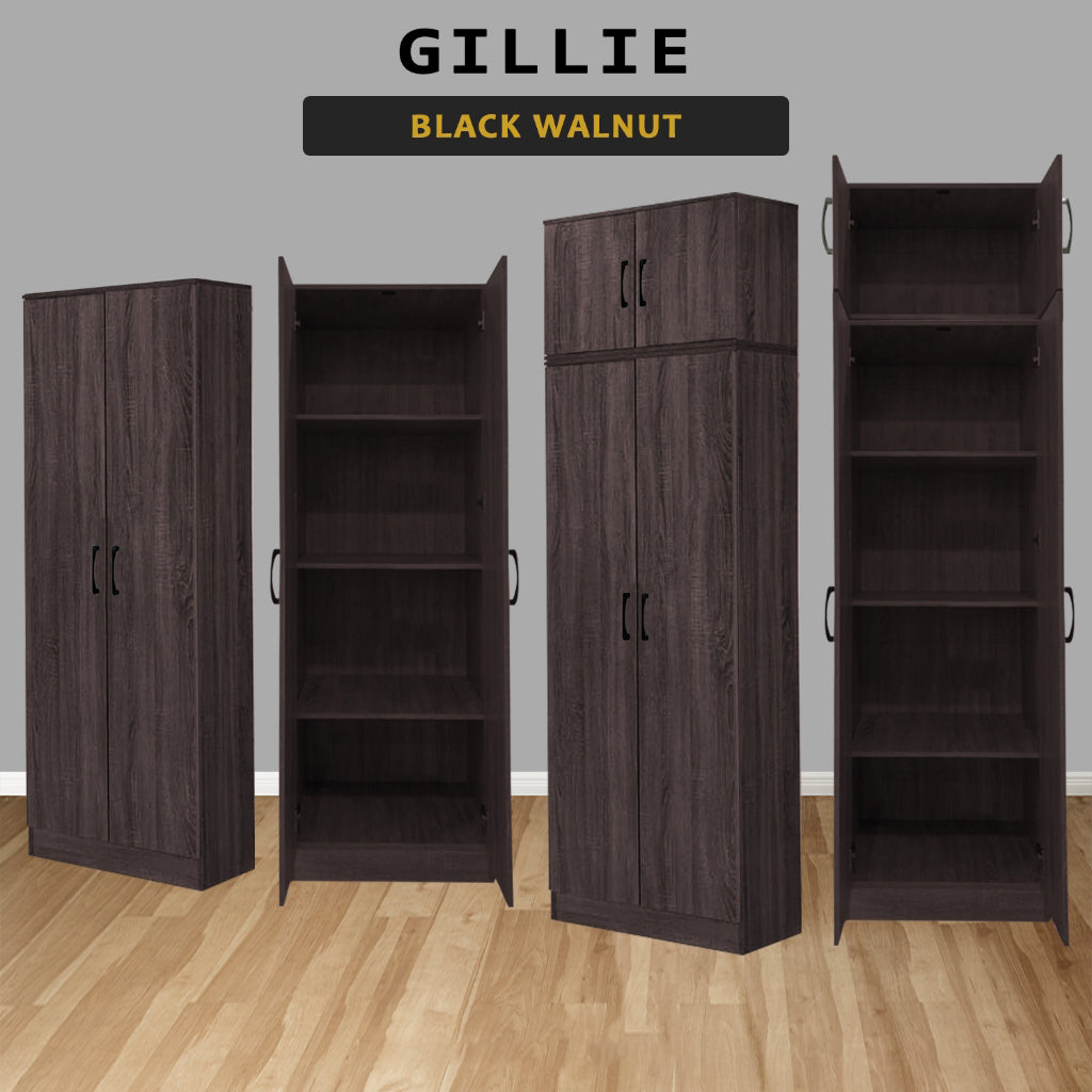 Gillie Series 2 Doors Tall Wardrobe with Top Cabinet Fully Laminated Back in 6 Colours
