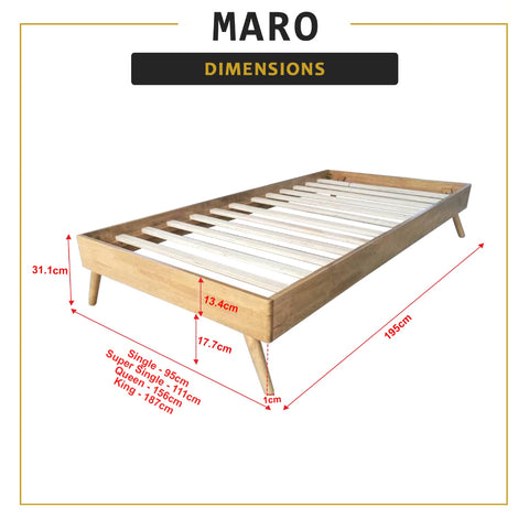 Image of Maro Solid Rubberwood Platform Bed Frame with Mattress Option - All Sizes Available